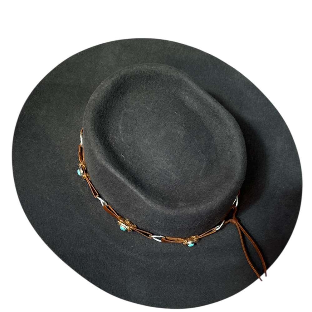 ☑️SHYANNE- Charcoal Felt Western Hat with Brown Leather & Turquoise Accents